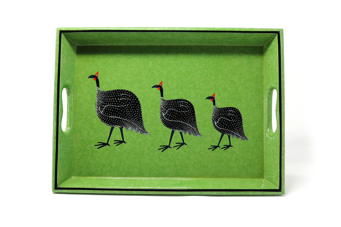 Lap Tray Hand Painted - Guinea Fowl on Green