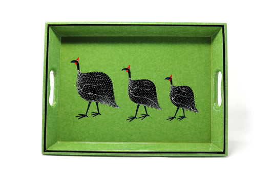 Lap Tray Hand Painted - Guinea Fowl on Green