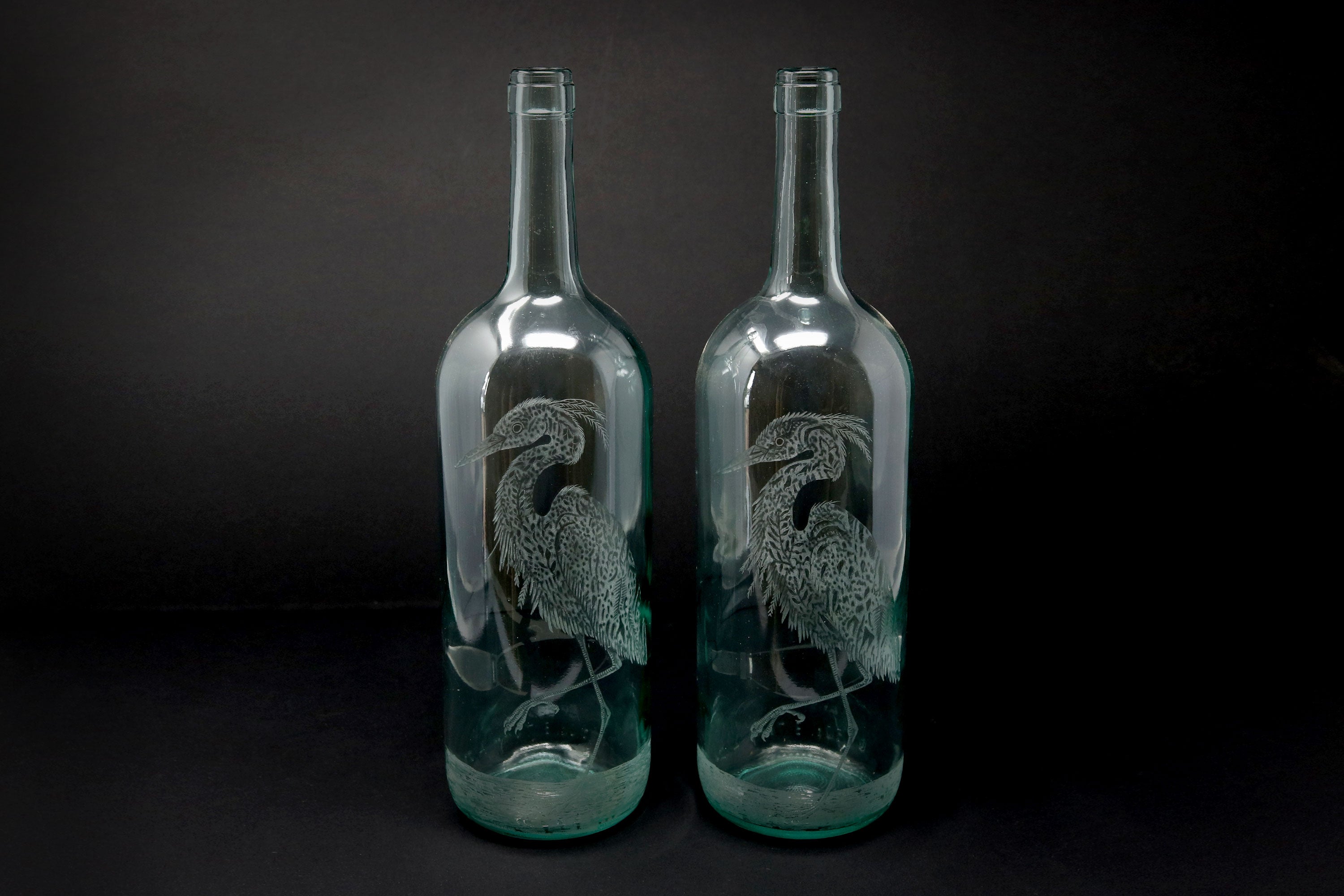 Bottles, Engraved with Heron