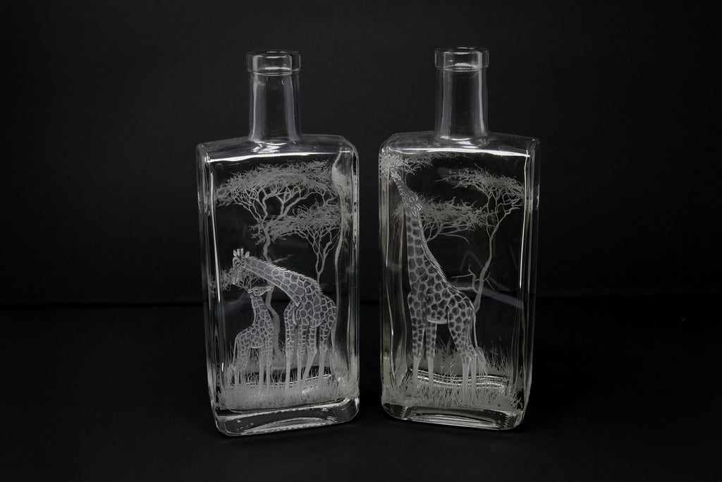 Engraved Bottles, with Giraffe