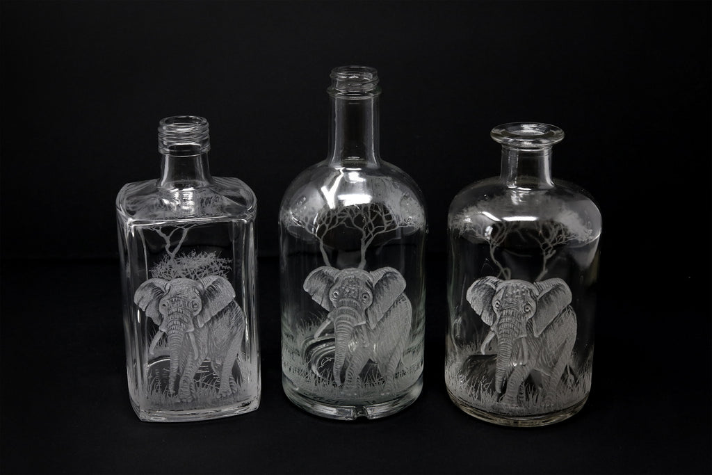Bottles, Engraved with Elephant