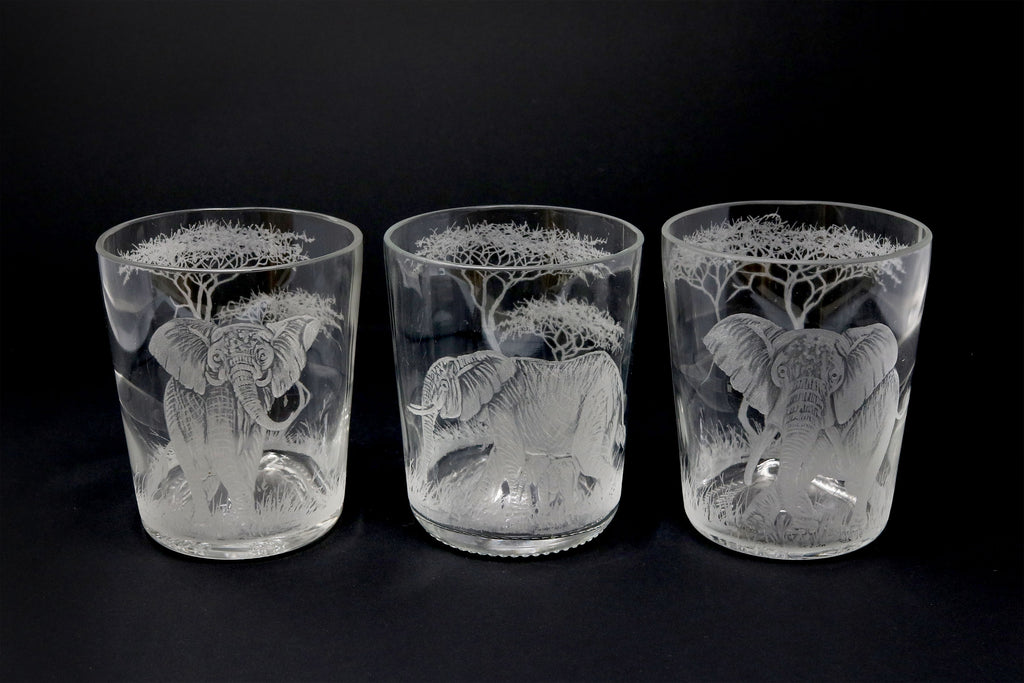Candle Holder, Engraved with Elephants