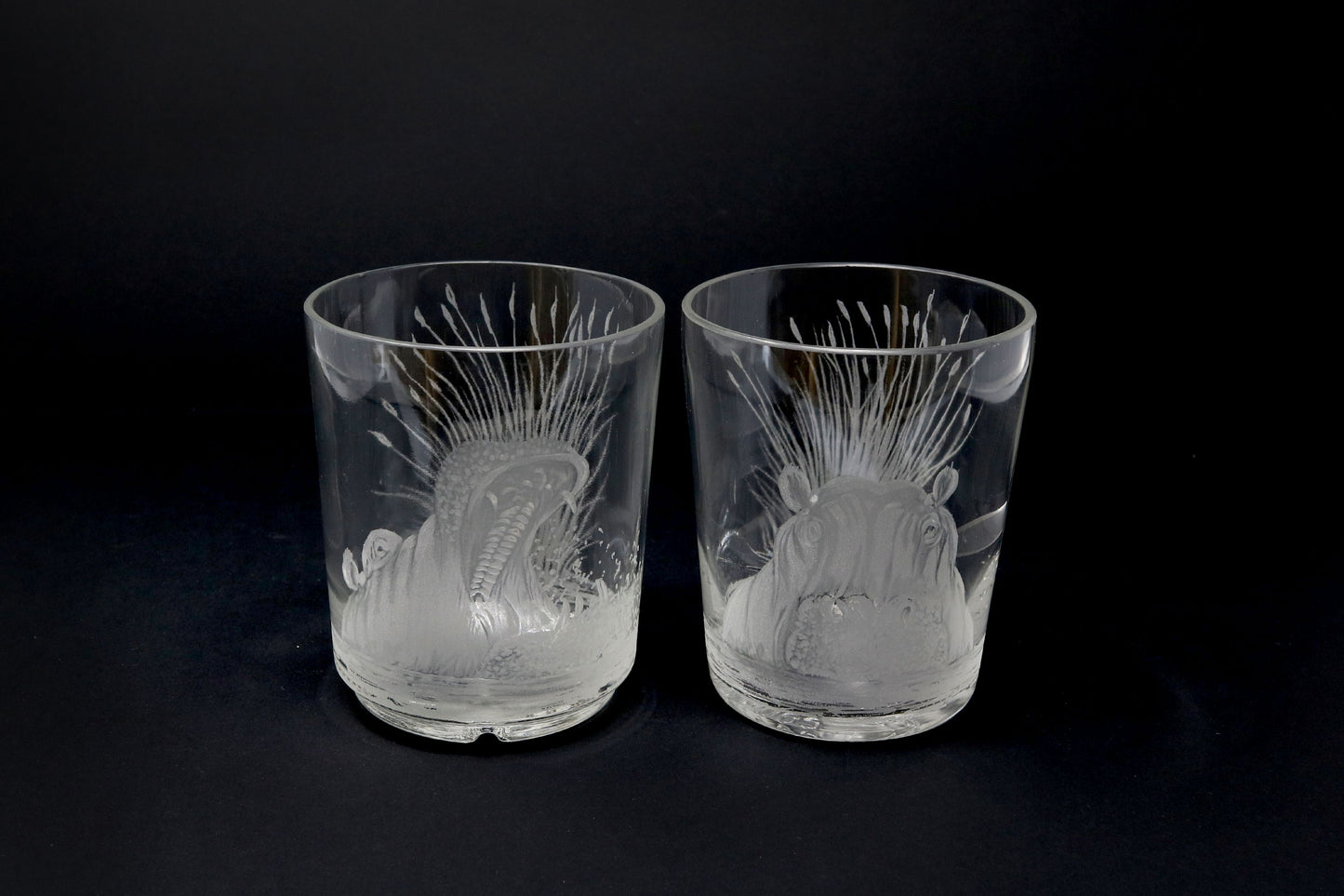 Candle Holder PAIR, Engraved with Hippo