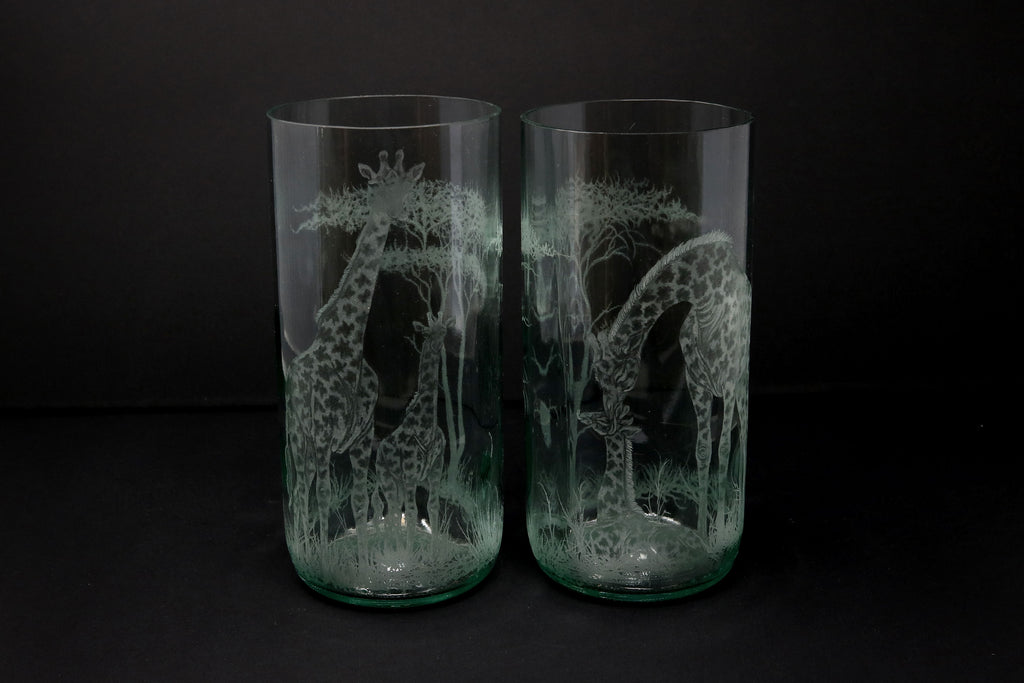 Storm Lantern, Engraved with Giraffe (Mother and Calf)