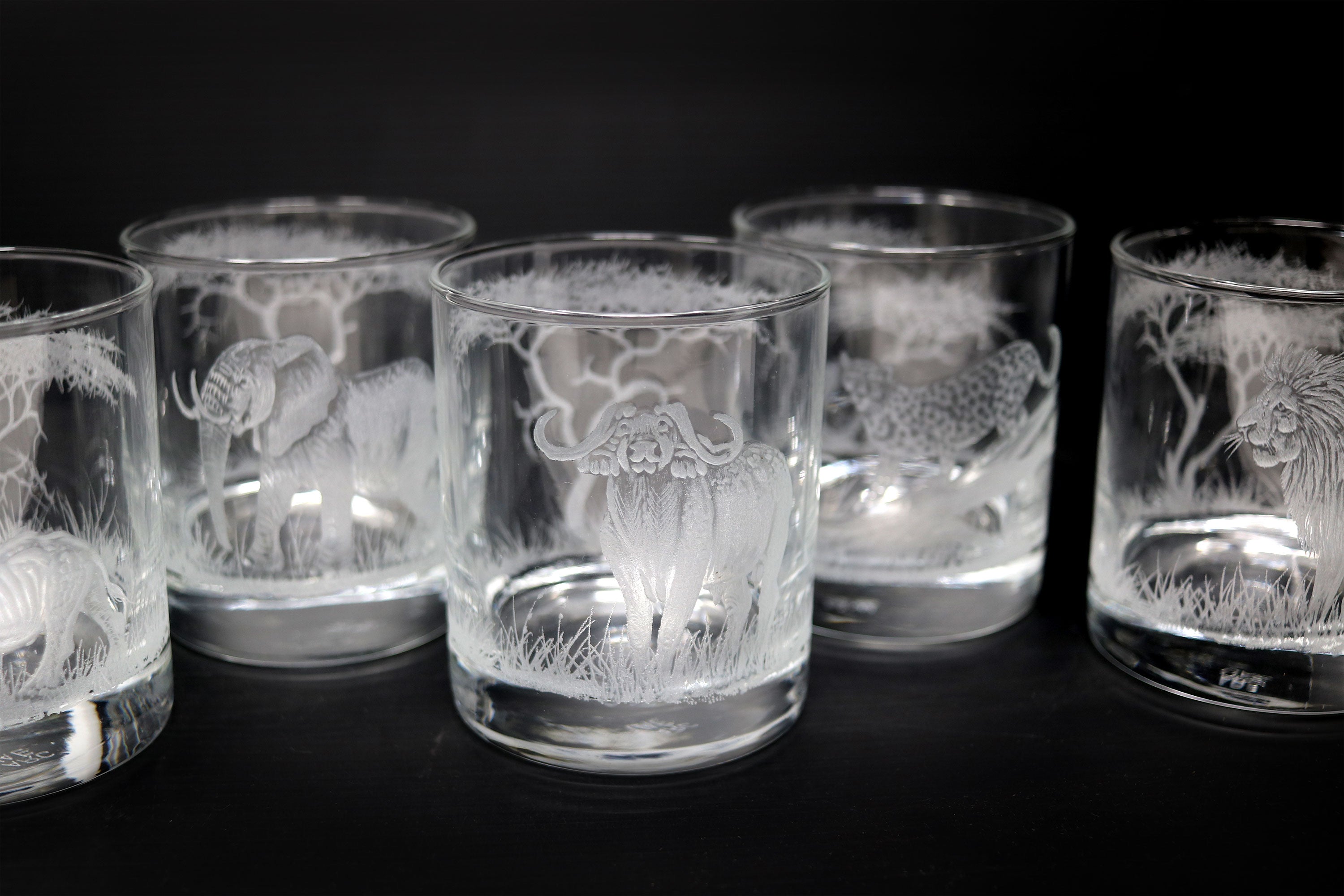 Tumbler Glasses, Engraved with African animals