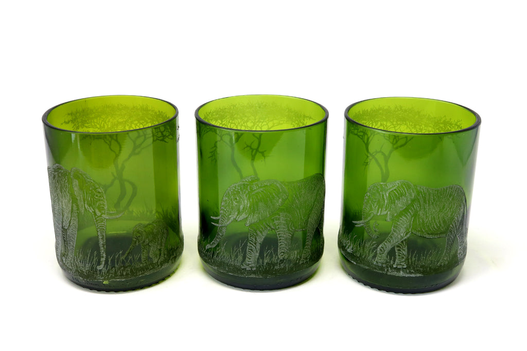 Candle Holders, Engraved with Elephant