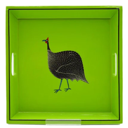 Square Tray Guinea Fowl on Lime Green