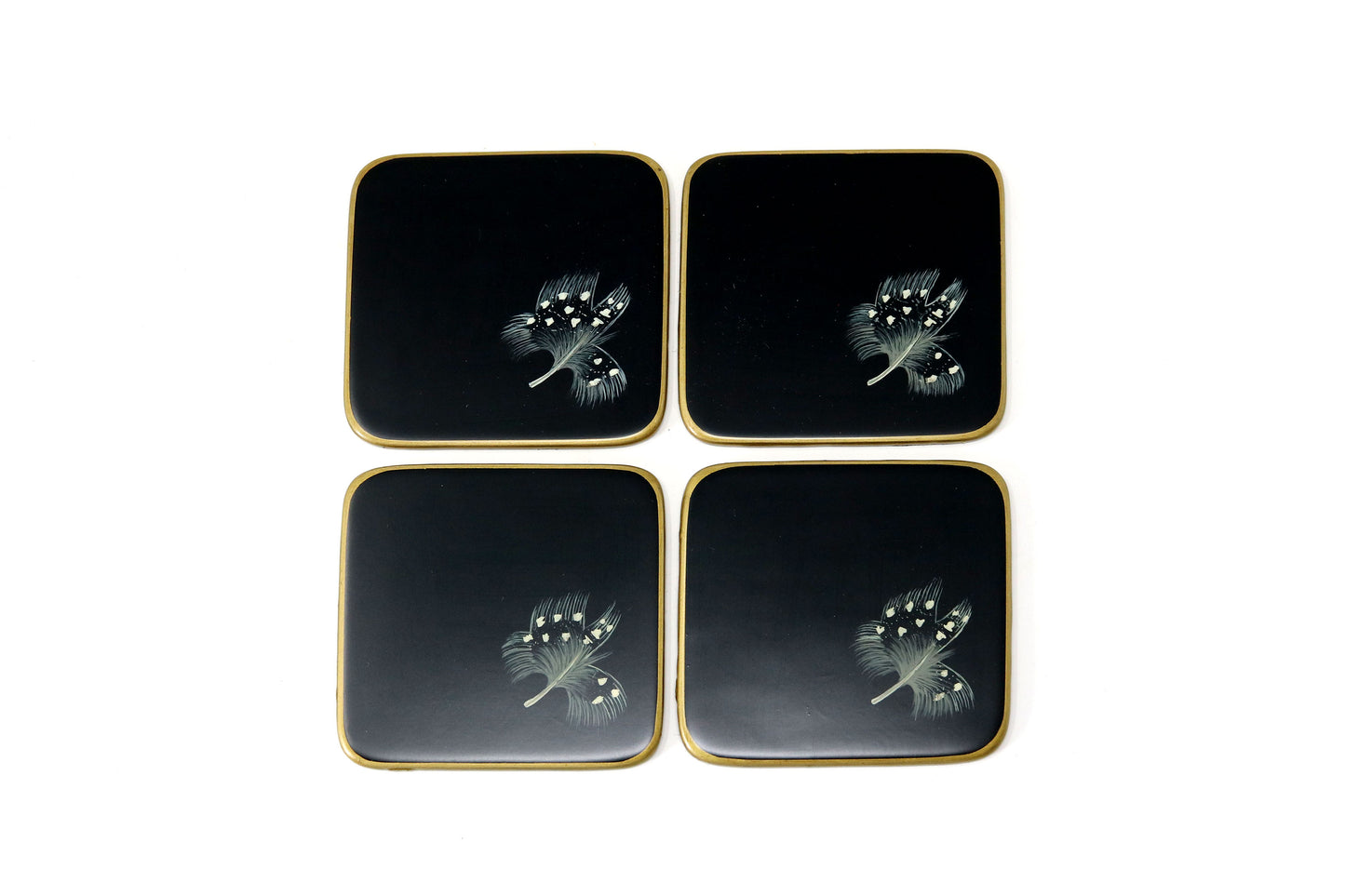 Coasters, Guineafowl Feather on Black, Set of 4