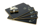 Table Mats, Guinea Fowl Feather on Black, Set of 4