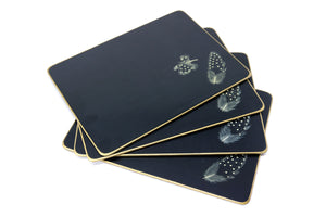 Table Mats, Guinea Fowl Feather on Black, Set of 4
