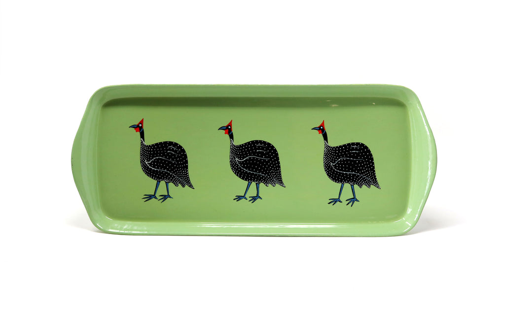 Tray - Painted Guinea fowl on Green
