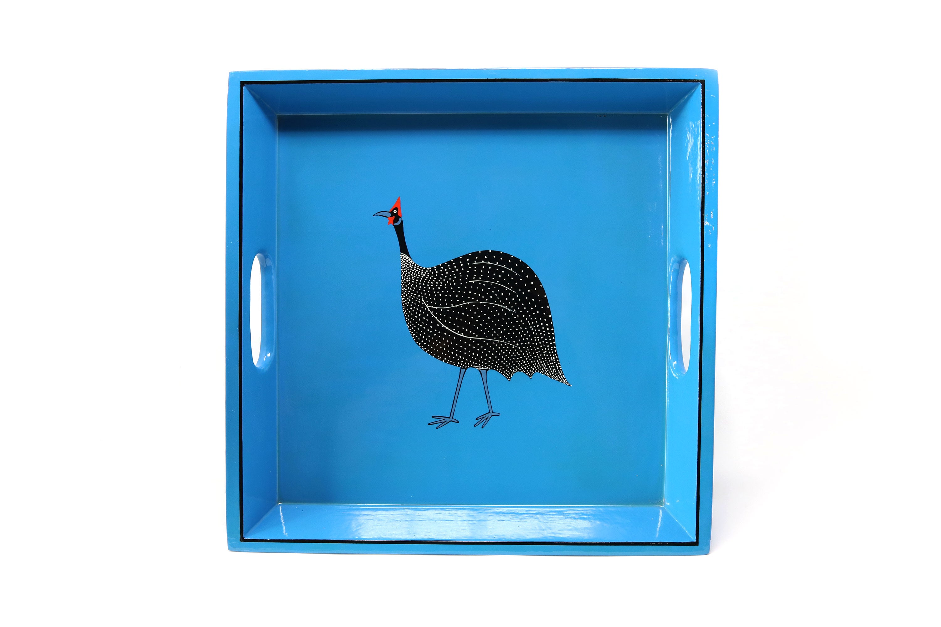 Tray Square, Guineafowl on Blue