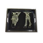 Drinks Tray Hand Painted Zebra eating on Black