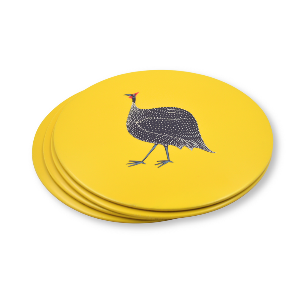 Table Mats, Original Guinea Fowl on Yellow, Set of 4