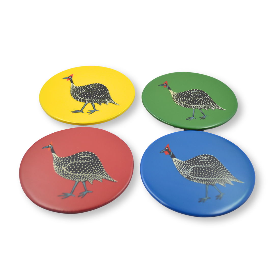Coasters, Original Guinea Fowl on Avocado Green, Set of 4