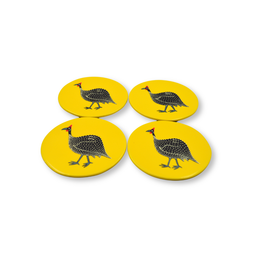 Coasters, Original Guinea Fowl on Yellow Set of 4