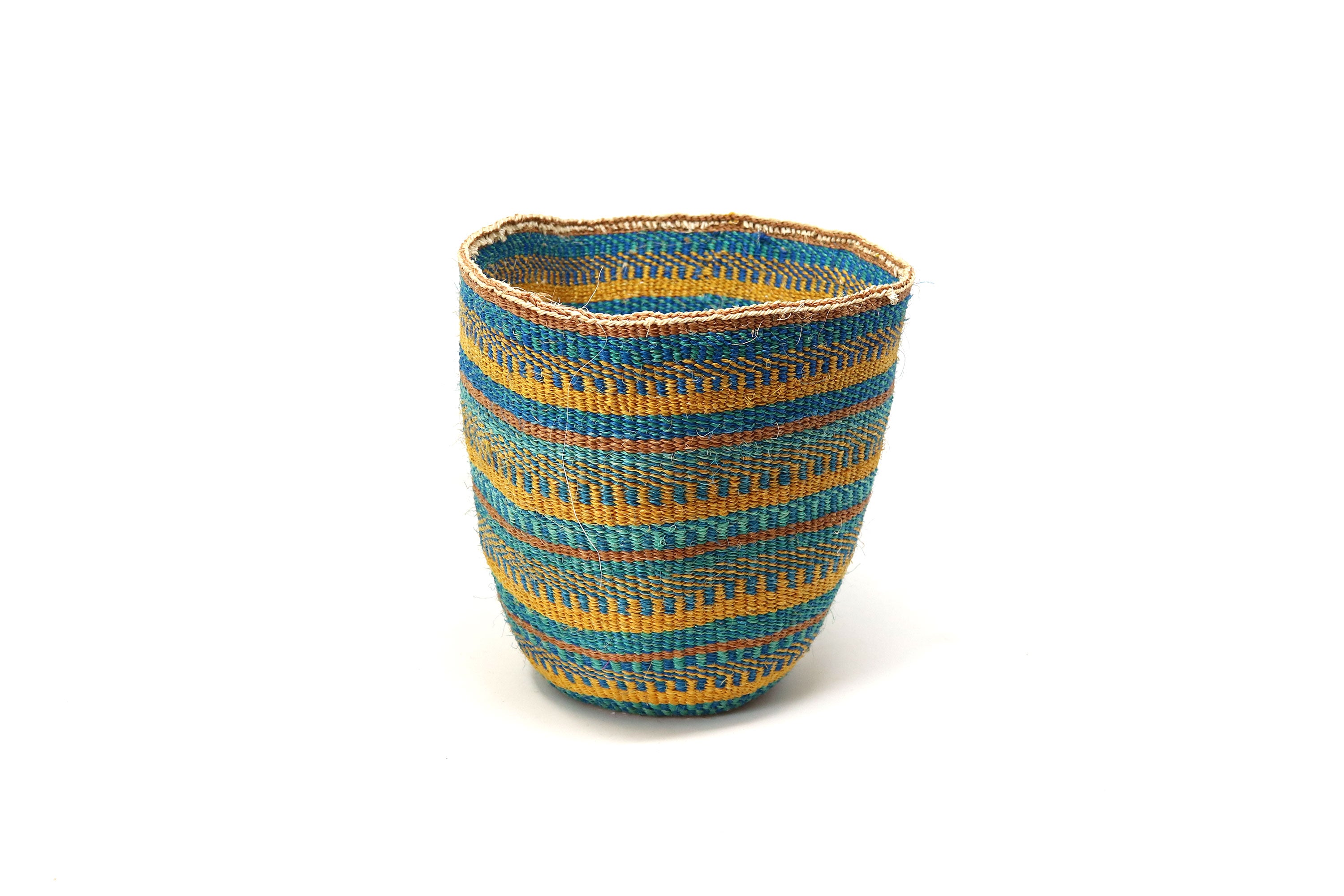 Sisal Basket Bin with Variety of Coloured Stripes