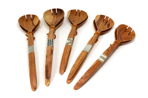 Olive Wood Salad Servers with Bone Inlay in Handle
