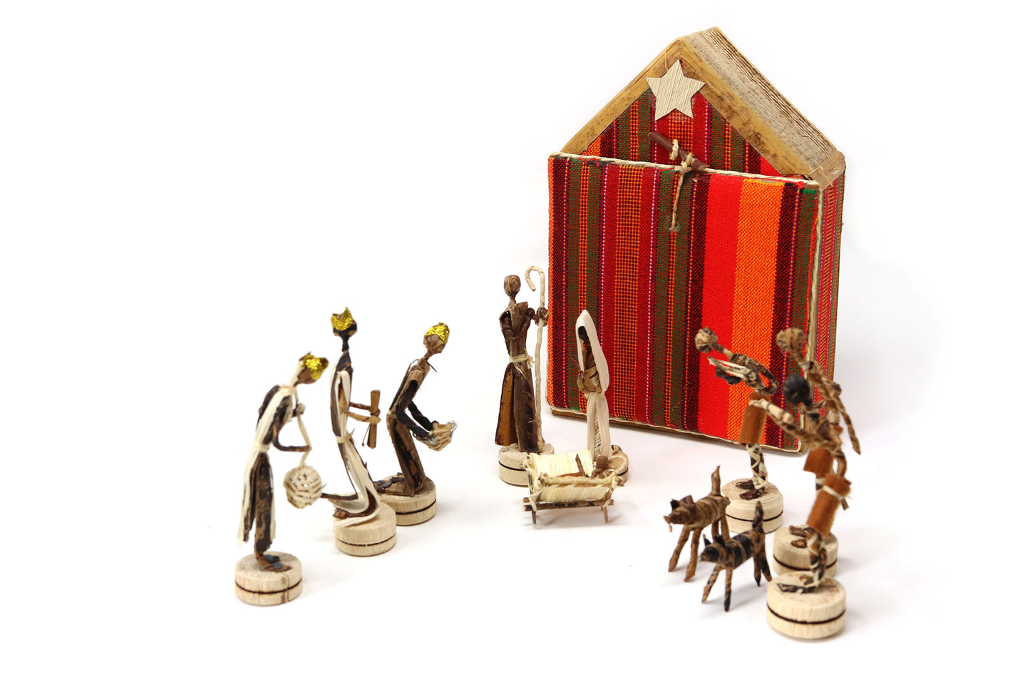 Nativity Set in Banana Fibre & red shuka cloth box