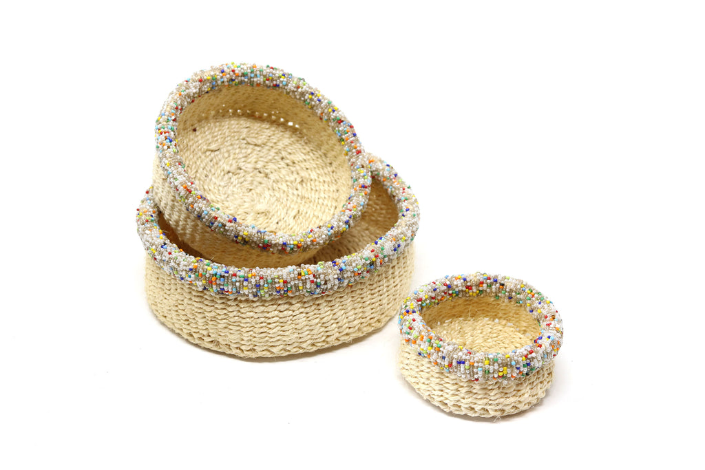 Basket sets with Beaded trim (bead colour choice)