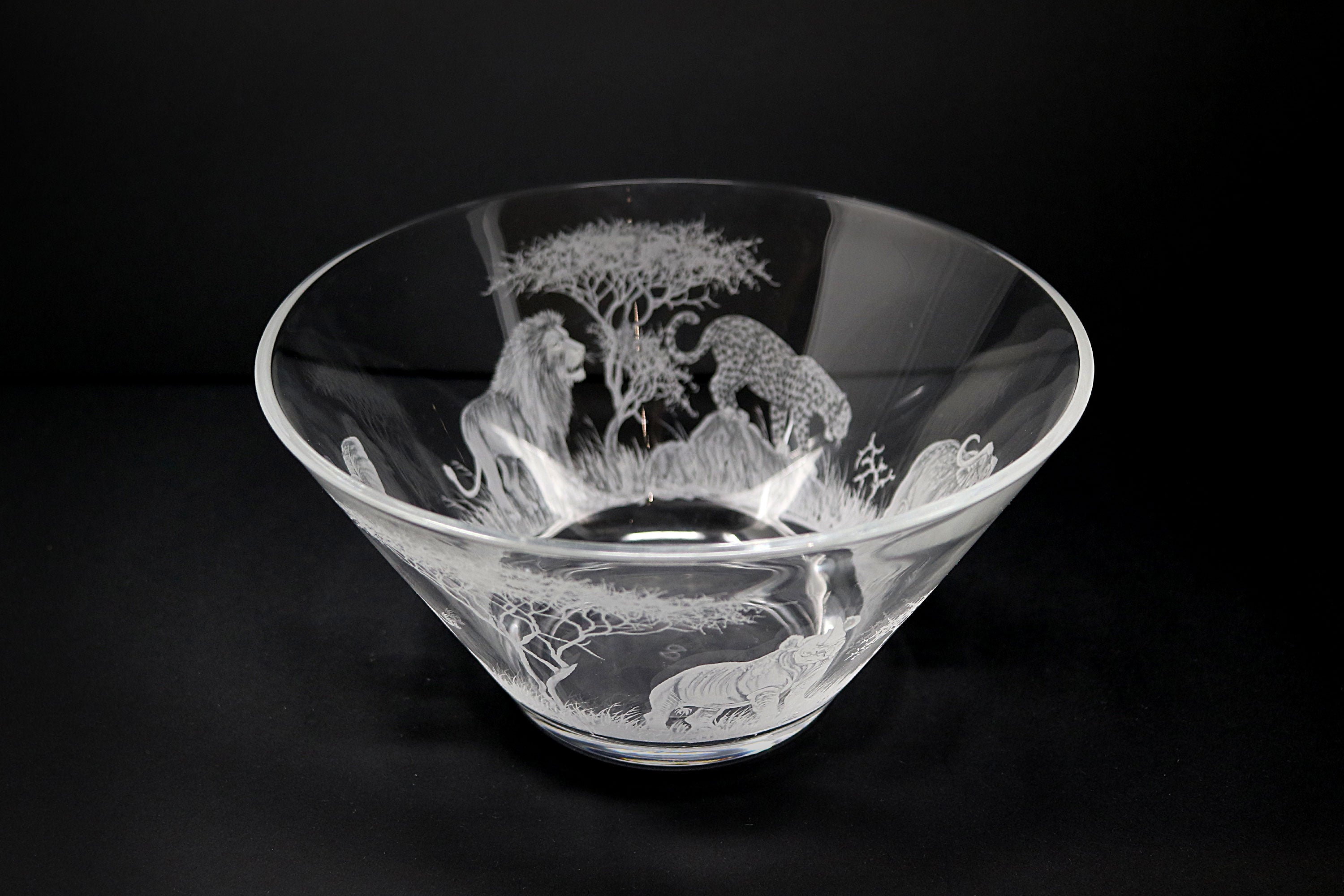 Glass Bowl, Engraved with the Big Five
