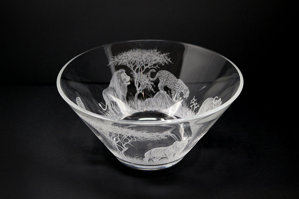 Glass Bowl, Engraved with the Big Five