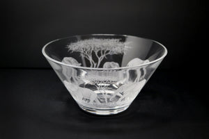 Glass Bowl, Engraved with Elephants