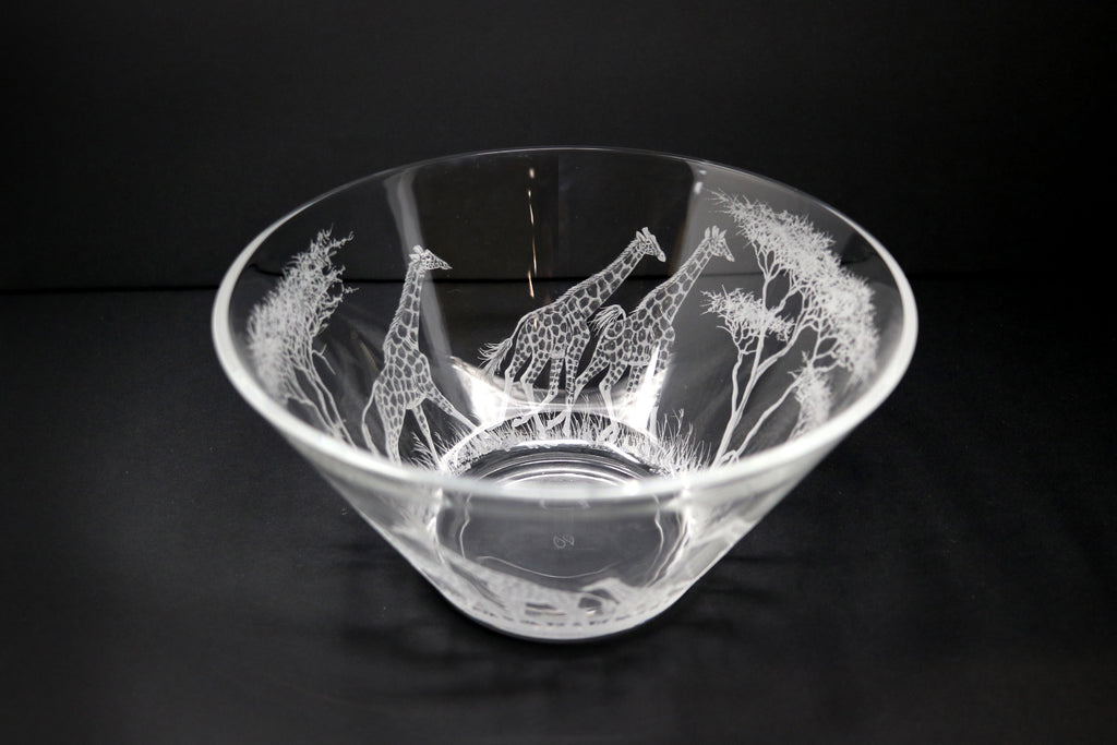 Glass Bowl, Engraved with Giraffe