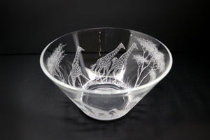 Glass Bowl, Engraved with Giraffe