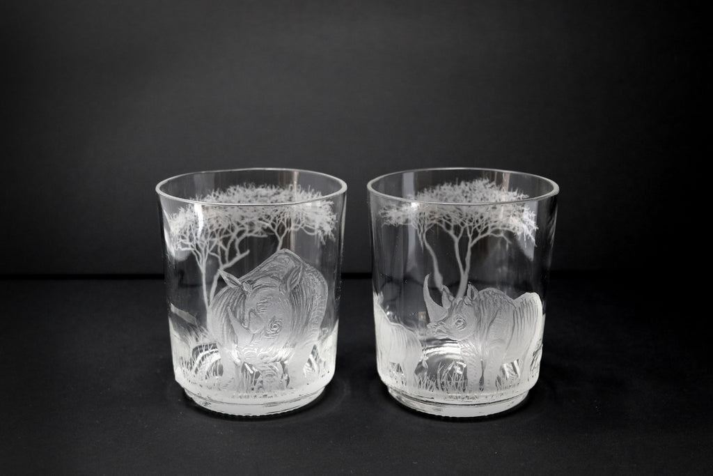 Candle Holders, Engraved with Rhinos