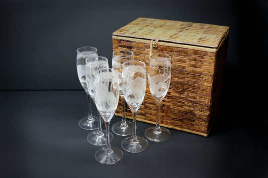 Champagne Glasses, Engraved with African Animals