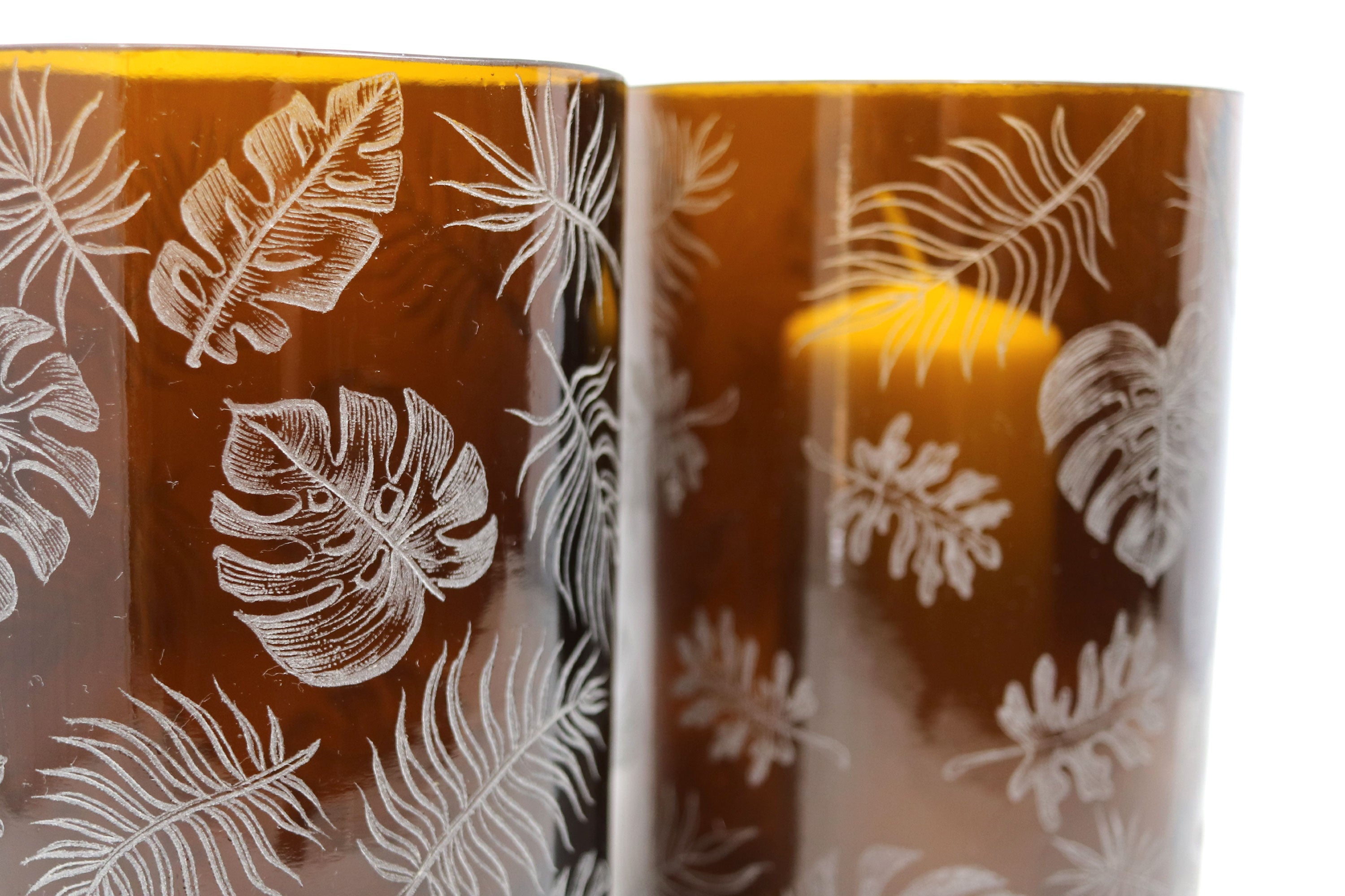 Storm Lanterns, Engraved with Tropical Leaves