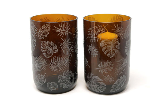 Storm Lantern Extra Large, Engraved with Tropical Leaves