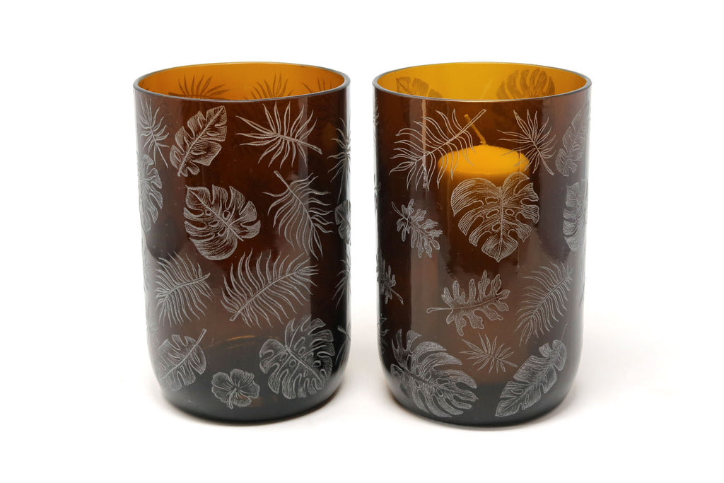 Storm Lanterns, Engraved with Tropical Leaves