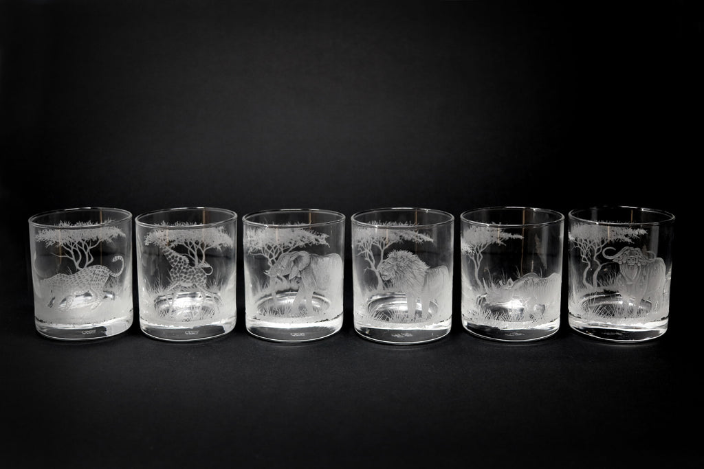 Tumbler Glasses, Engraved with Big 5 plus Giraffe