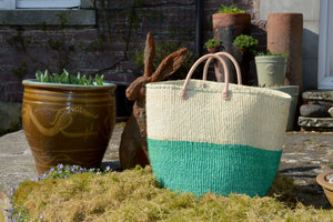 Extra Large Sisal Basket, Ivory and Teal block