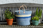 Large Sisal Basket, Ivory and Blue fleck with Ivory and Blue bands