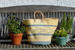 Large Sisal Basket, Natural with Blue stripes and chevrons