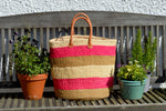 Large Sisal Basket, Natural with Ivory and Pink stripes