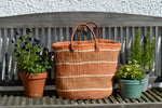Large Sisal Basket, Orange and Terracotta bands with thin Ivory stripes