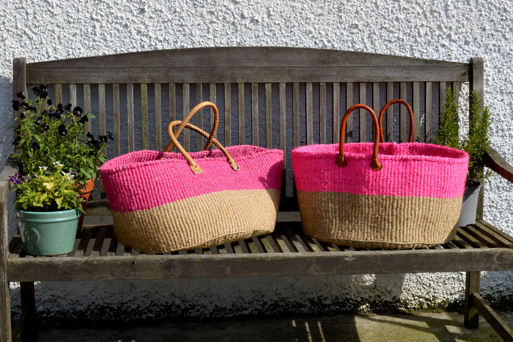 Extra Wide Sisal Baskets, Natural and Pink Block