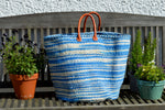 Extra Large Sisal Basket, Blue and Ivory Ikat pattern