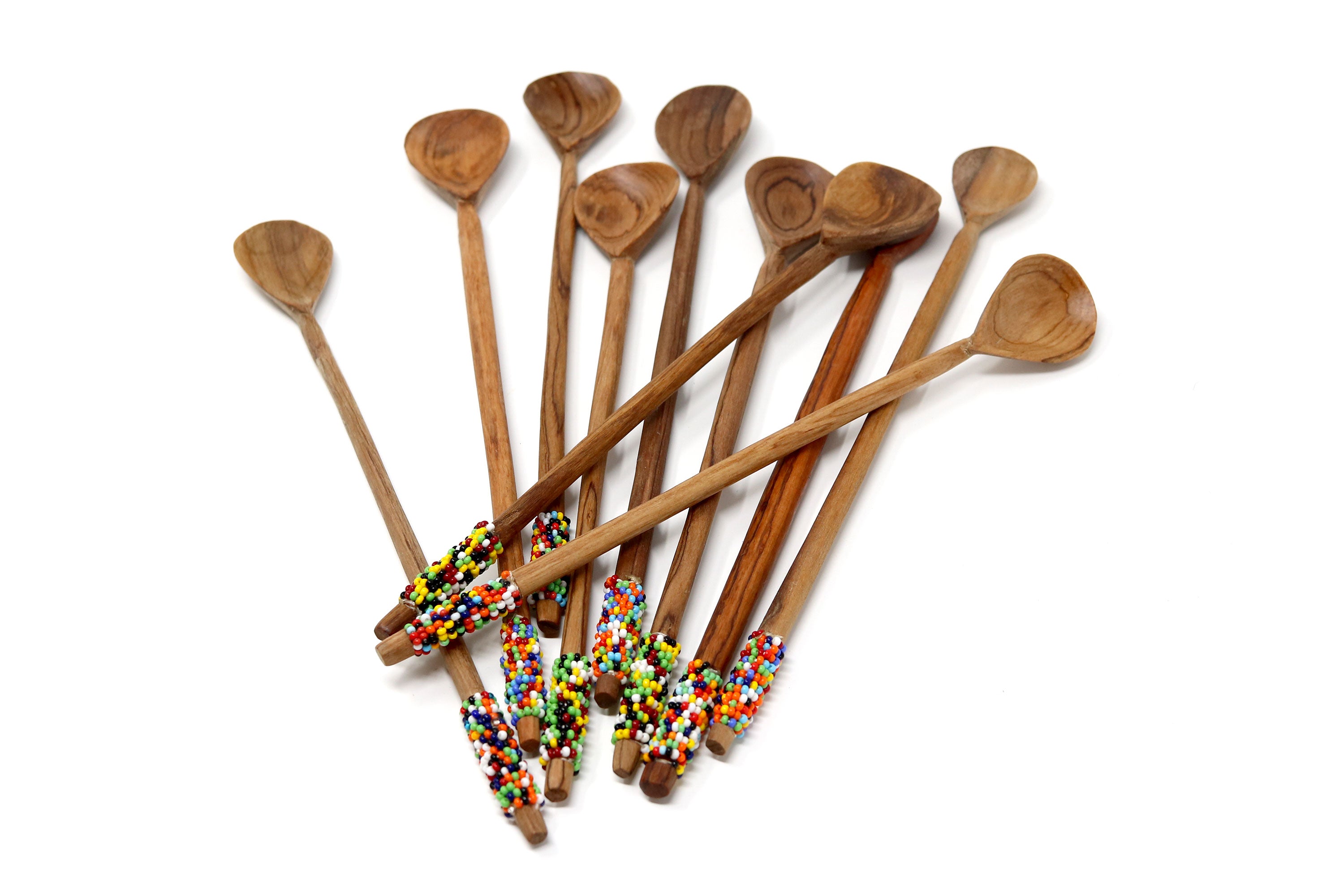 Olive wood long handled beaded Spoon