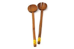 Olive wood Salad Servers with Beaded Handle Detail