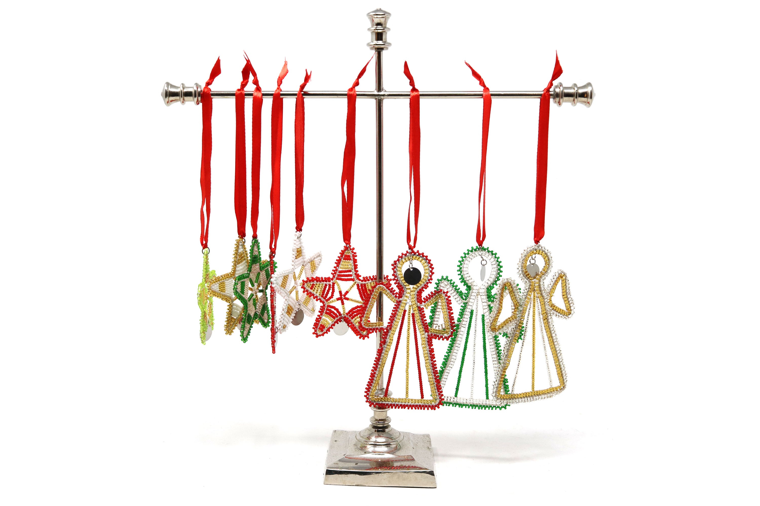 Beaded Christmas Tree Hanging Decorations Star and Angel